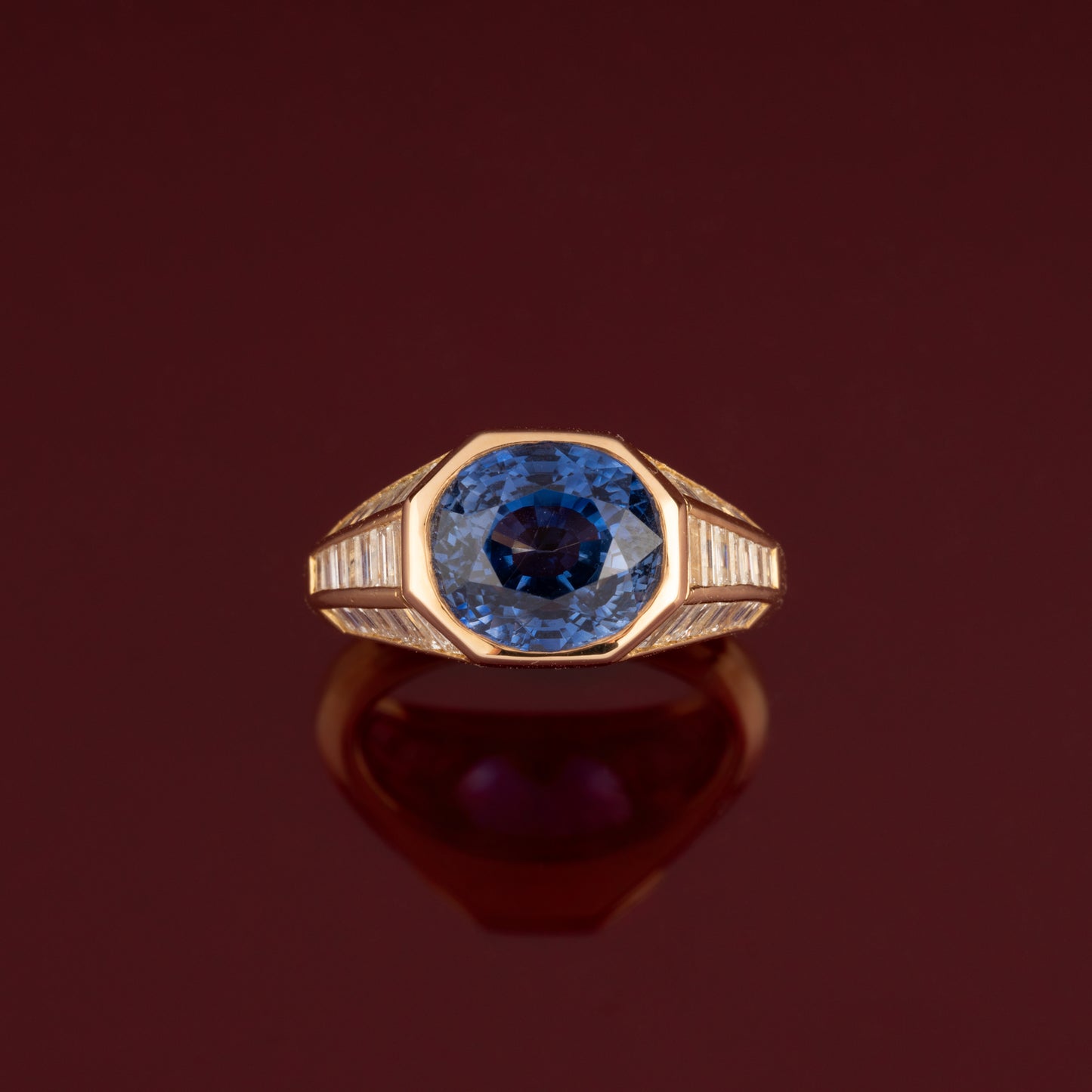 Bague saphir et diamants baguette