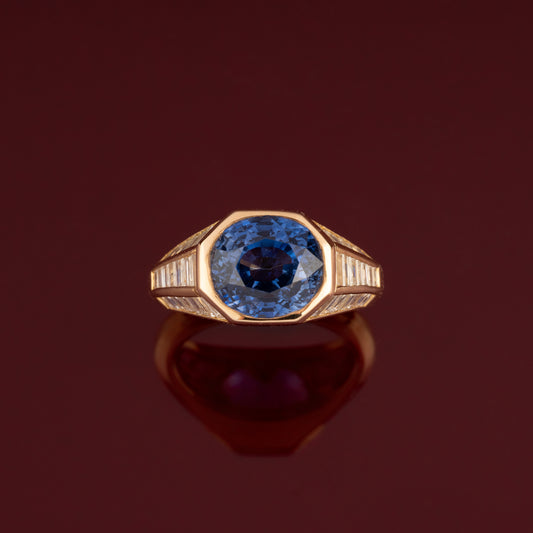 Bague saphir et diamants baguette