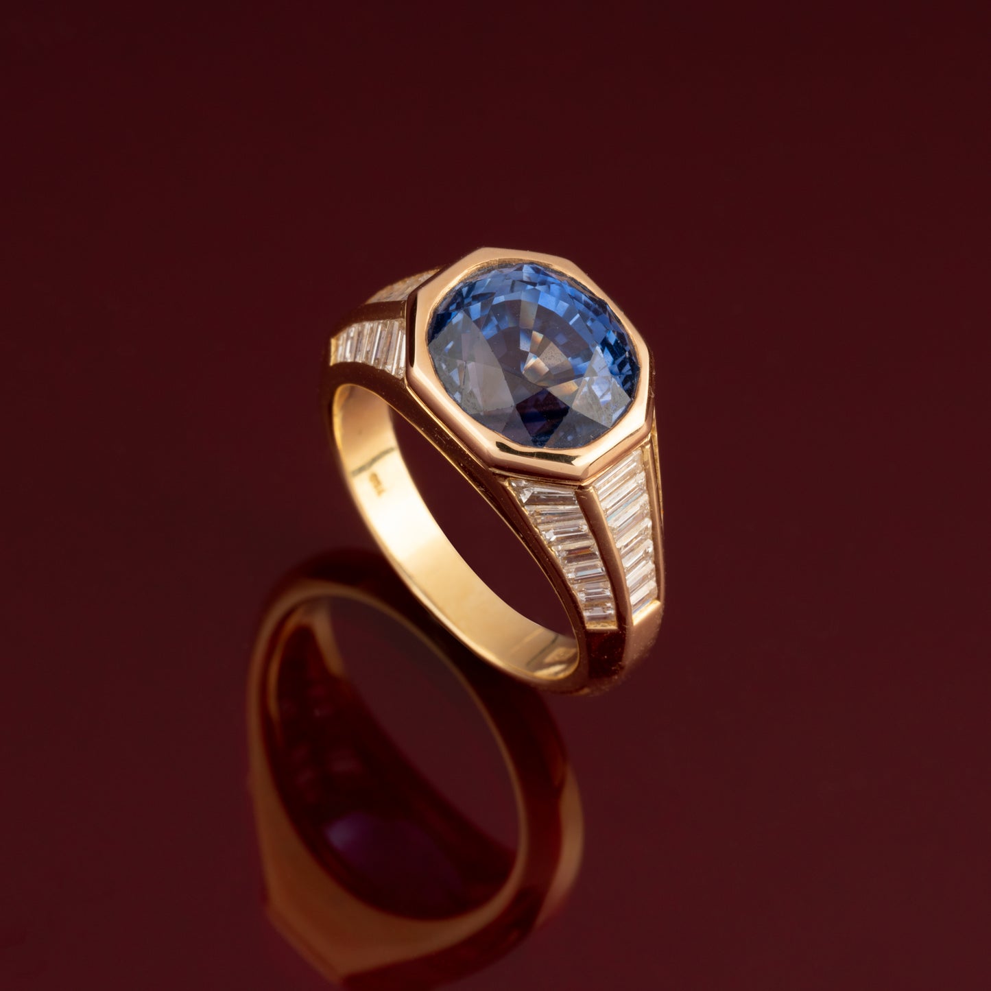 Bague saphir et diamants baguette