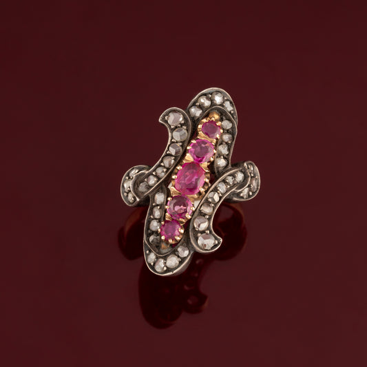 Bague XIXème rubis et diamants